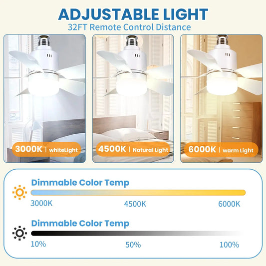 AirGlow™ 2-in-1 LED Bulb Fan with Remote – Socket Ceiling Fan Light for Home/Bedroom