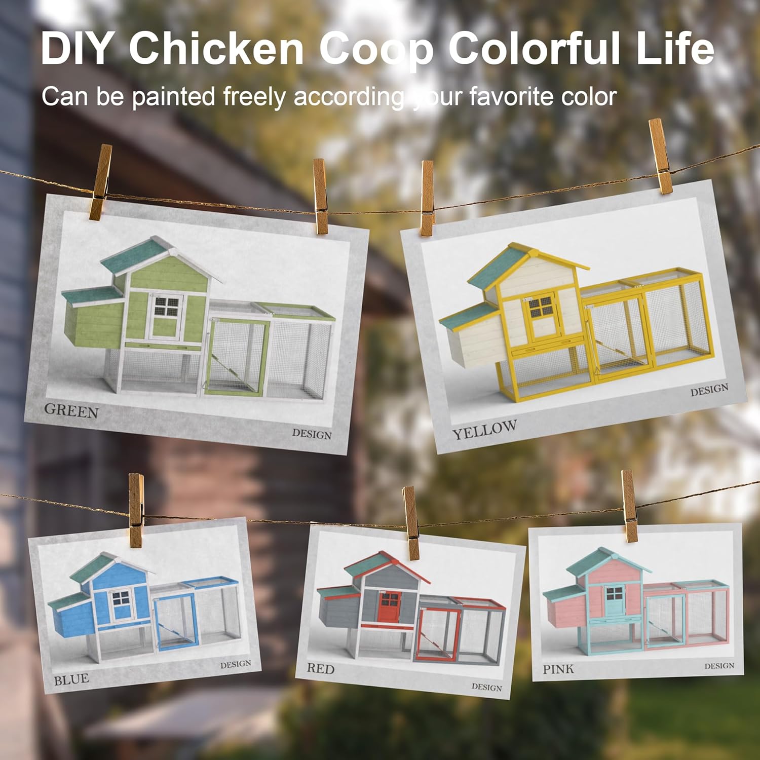 Durable Outdoor Chicken Coop for 5 Chickens – Weatherproof Wooden Hen House with Run, Nesting Box & Removable Tray