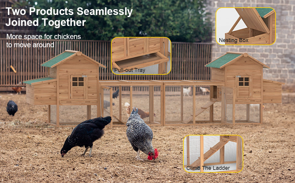 Durable Outdoor Chicken Coop for 5 Chickens – Weatherproof Wooden Hen House with Run, Nesting Box & Removable Tray