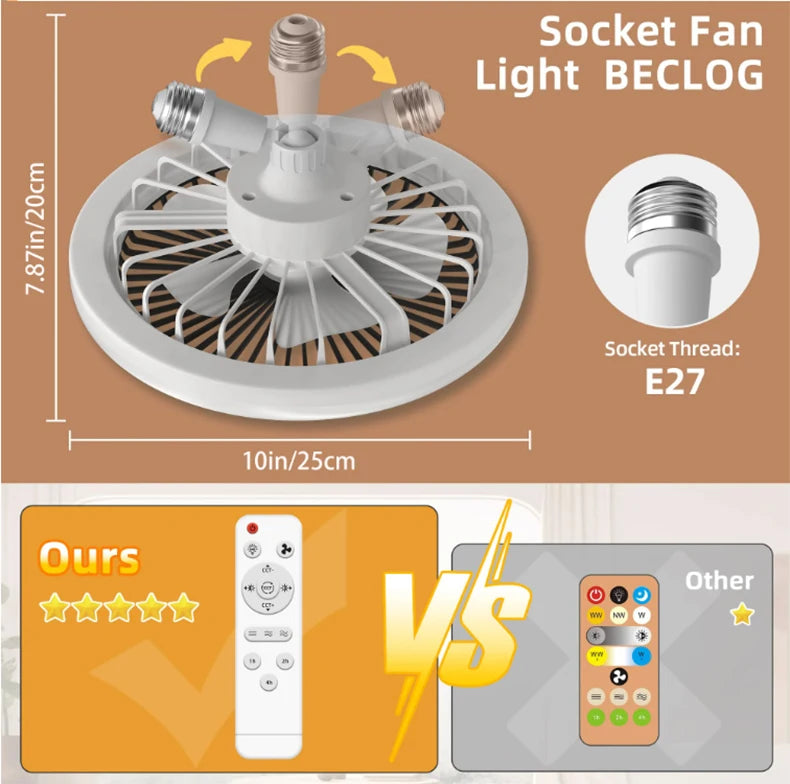 AirFlex™ 3‑in‑1 Rotatable E27 LED Ceiling Fan Light with Remote