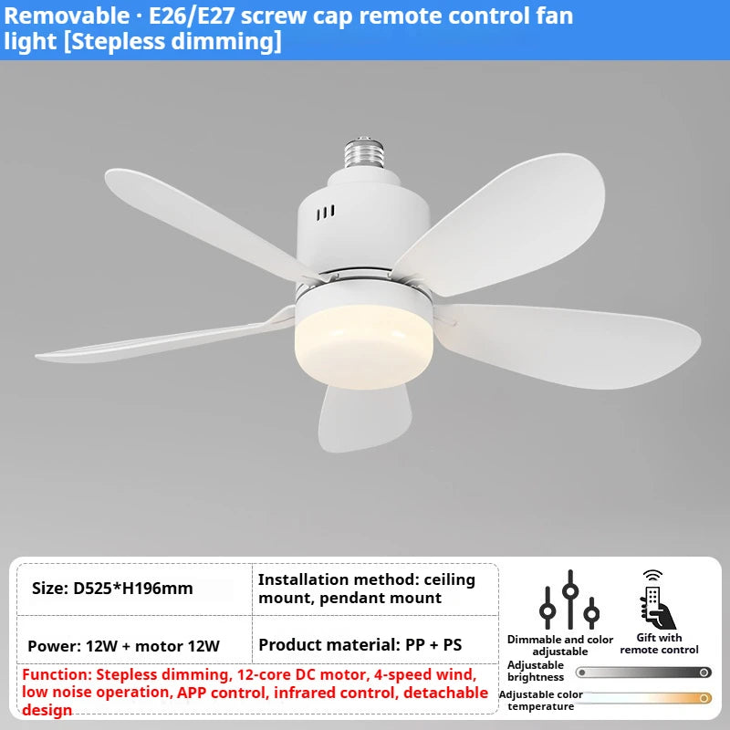 AirGlow™ 2-in-1 LED Bulb Fan with Remote – Socket Ceiling Fan Light for Home/Bedroom