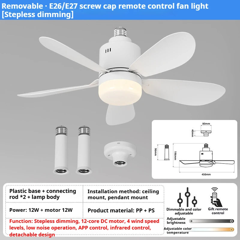 AirGlow™ 2-in-1 LED Bulb Fan with Remote – Socket Ceiling Fan Light for Home/Bedroom
