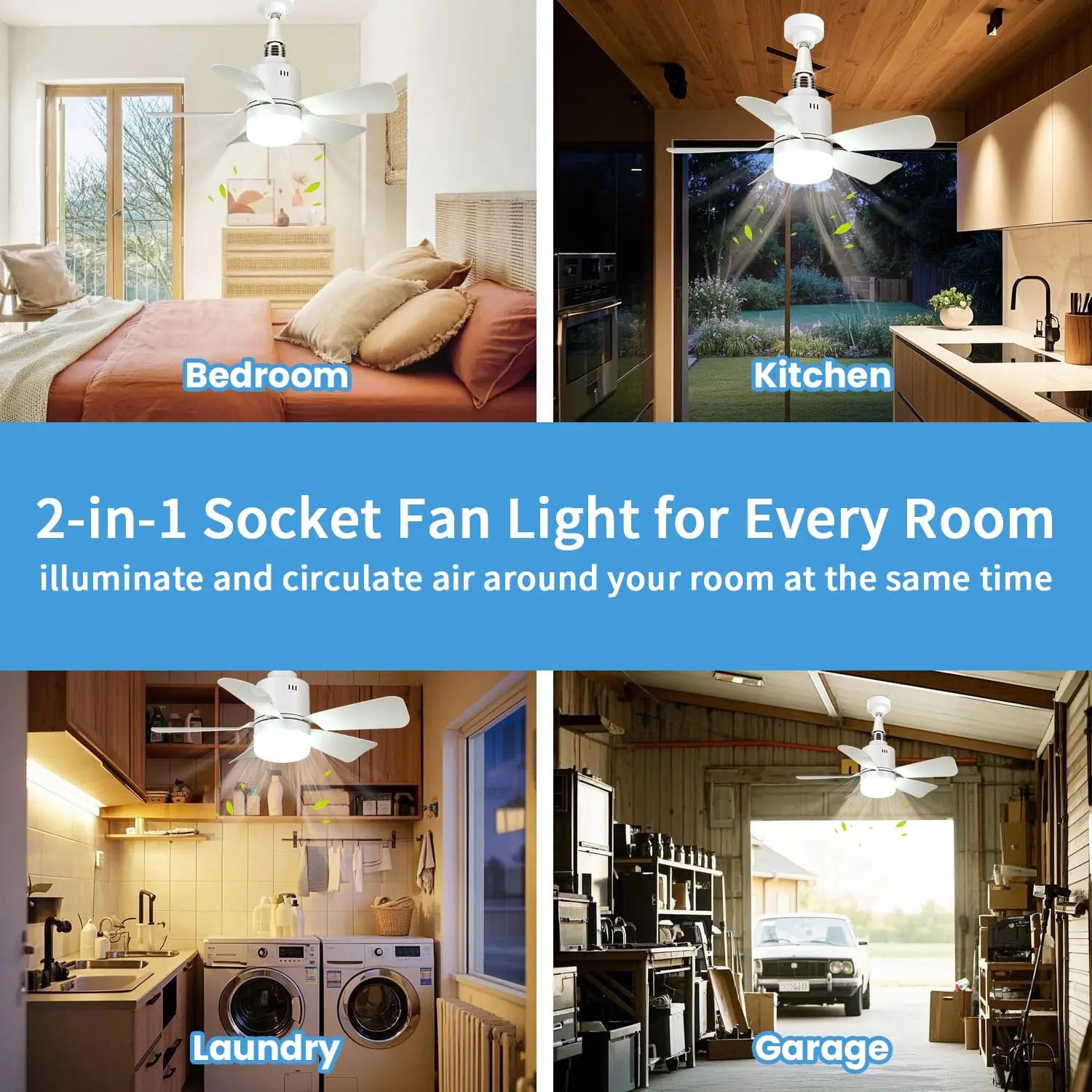 AirGlow™ 2-in-1 LED Bulb Fan with Remote – Socket Ceiling Fan Light for Home/Bedroom