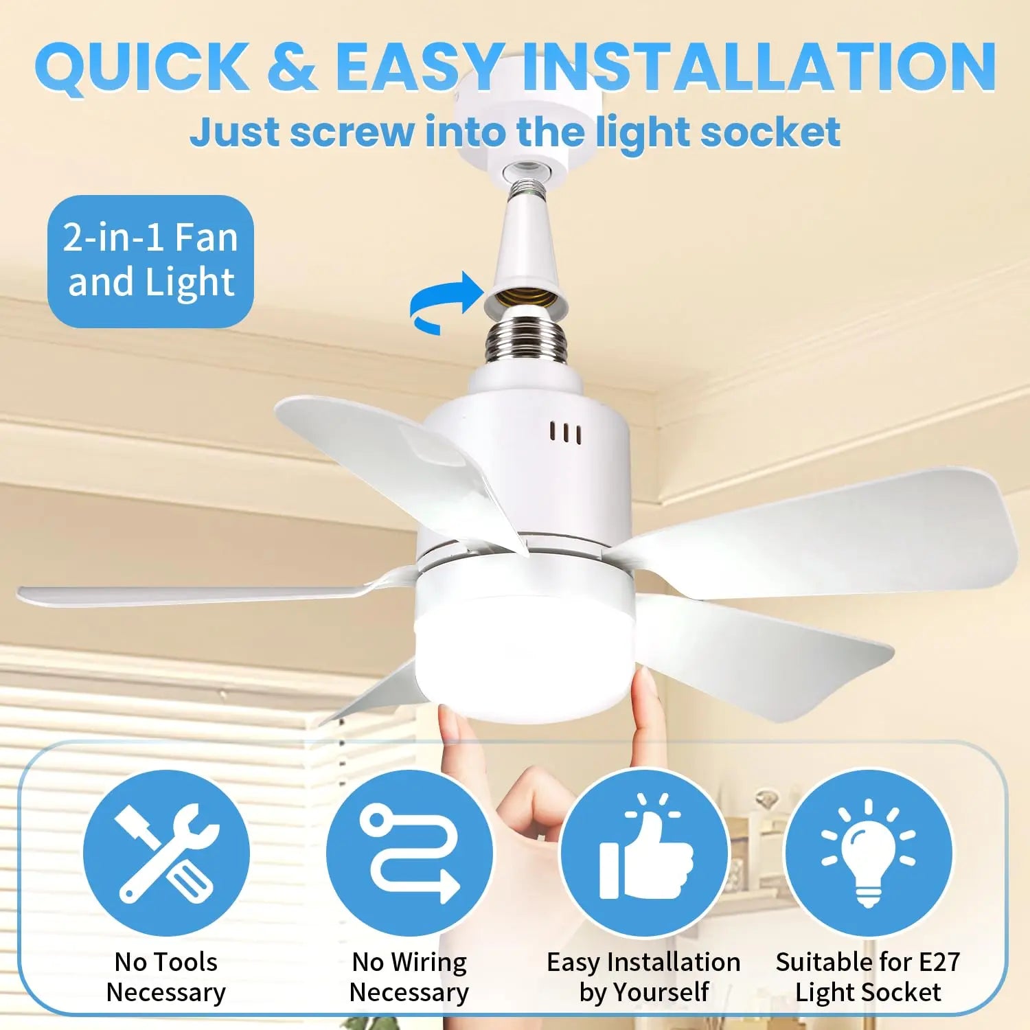 AirGlow™ 2-in-1 LED Bulb Fan with Remote – Socket Ceiling Fan Light for Home/Bedroom