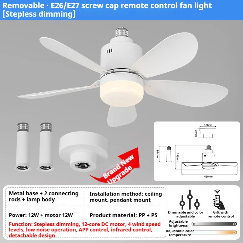 AirGlow™ 2-in-1 LED Bulb Fan with Remote – Socket Ceiling Fan Light for Home/Bedroom