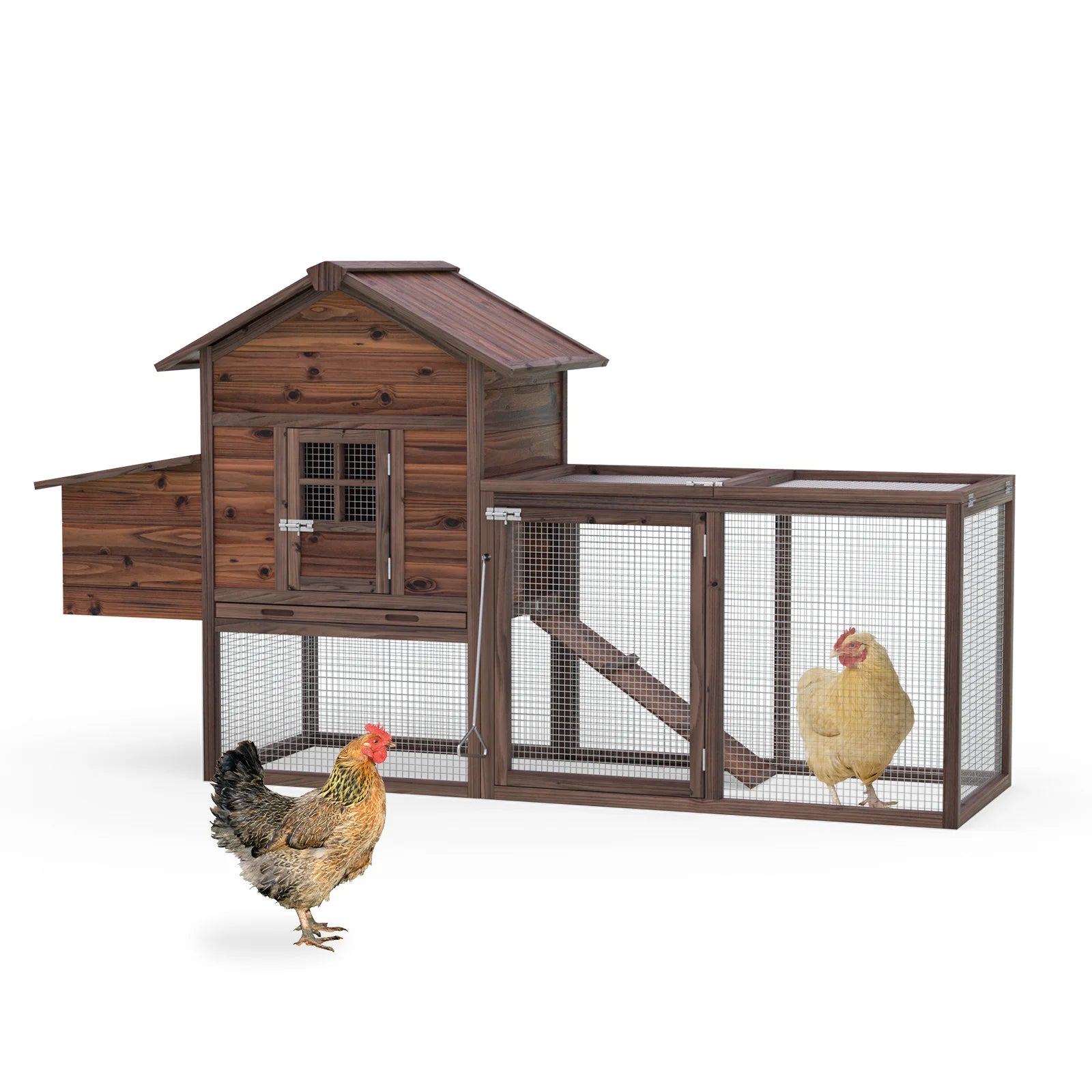 Durable Outdoor Chicken Coop for 5 Chickens – Weatherproof Wooden Hen House with Run, Nesting Box & Removable Tray