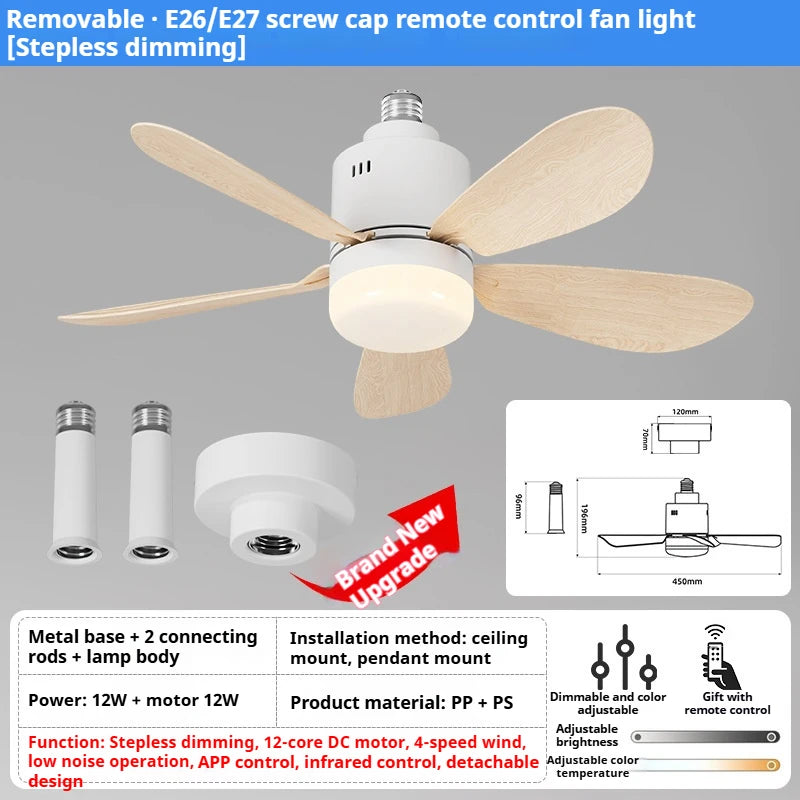 AirGlow™ 2-in-1 LED Bulb Fan with Remote – Socket Ceiling Fan Light for Home/Bedroom
