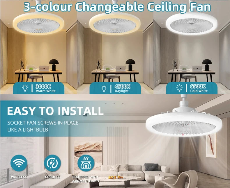 AirFlex™ 3‑in‑1 Rotatable E27 LED Ceiling Fan Light with Remote